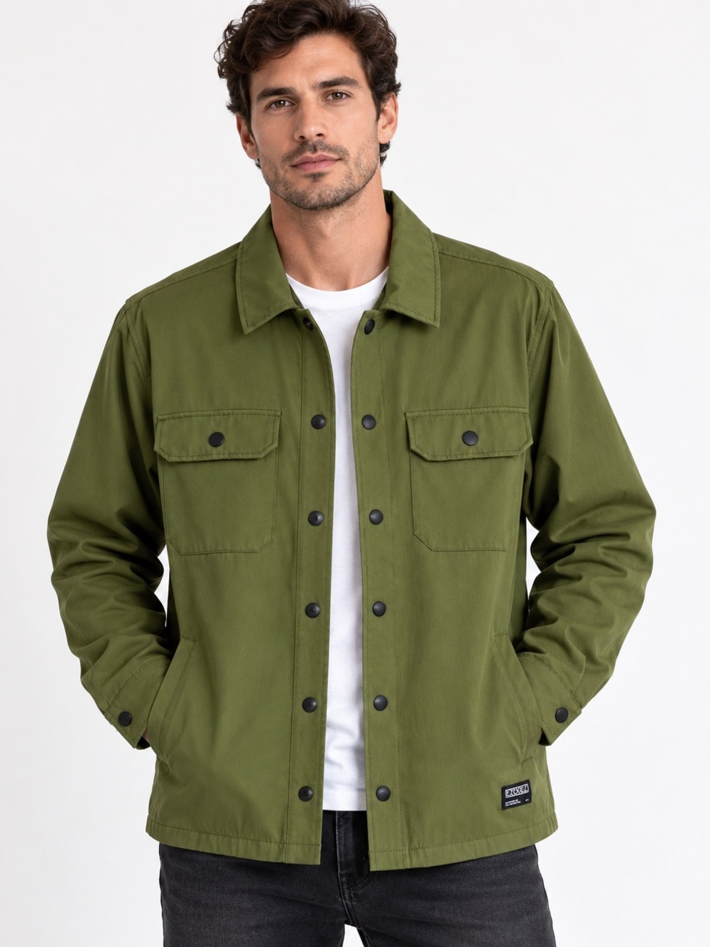 Ezekiel Men’s Large Olive Green Snap Front Utility Coach Jacket Lined
